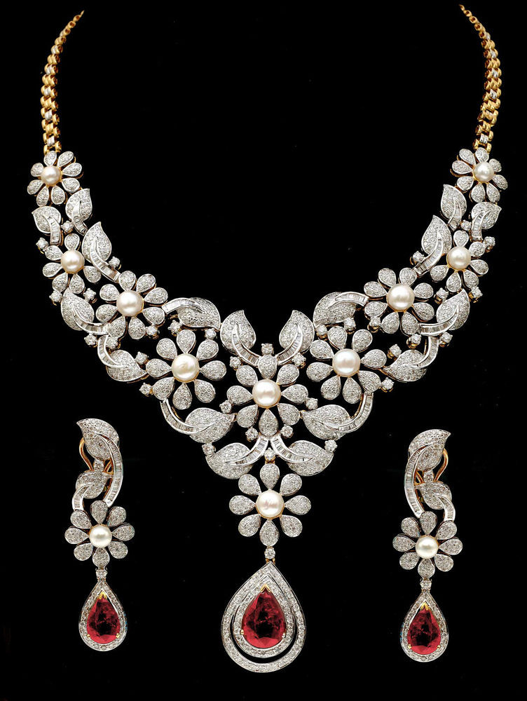 Earrings And Necklace Set
 Fine Party Bridal Wear Necklace Earrings Set With Ruby