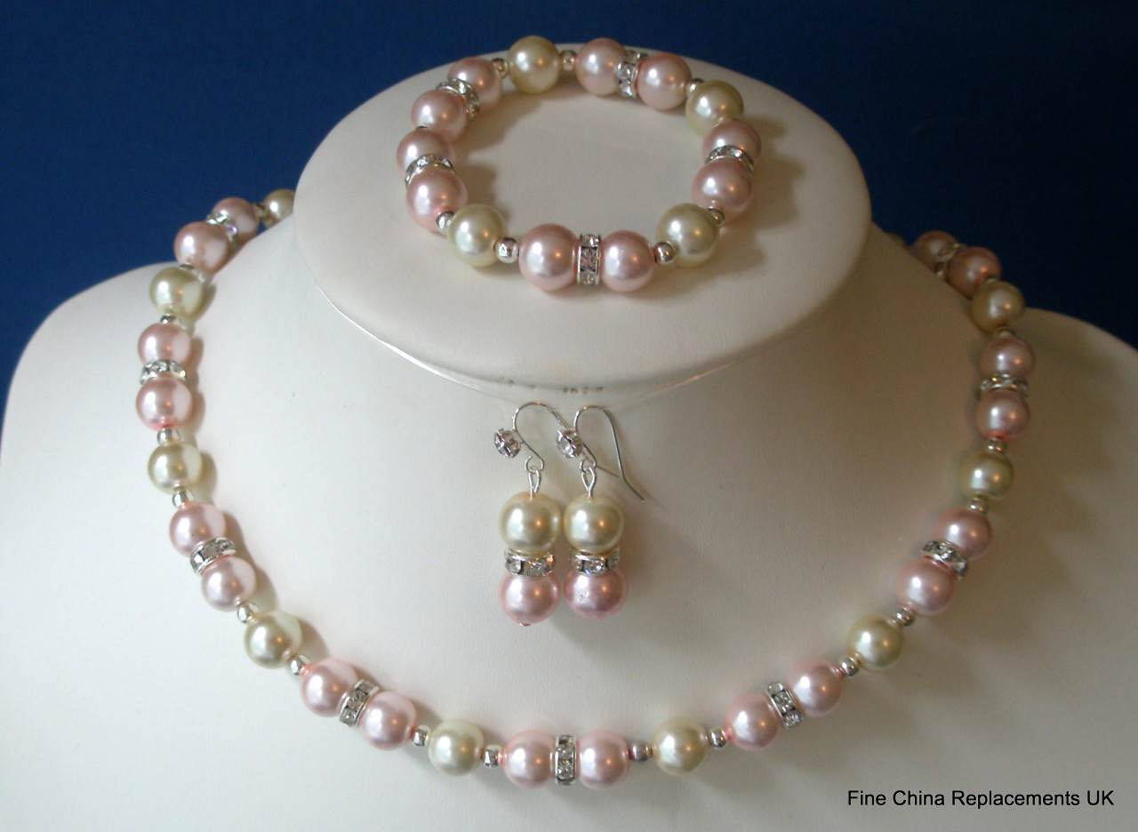 Earrings And Necklace Set
 Two ToneGlass Faux Pearl Rhinestone Necklace Bracelet