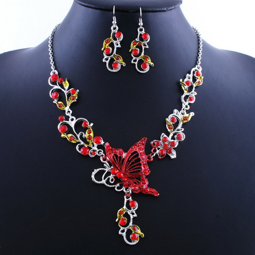 Earrings And Necklace Set
 Butterfly Necklace Earrings Crystal Elegant Jewelry Set