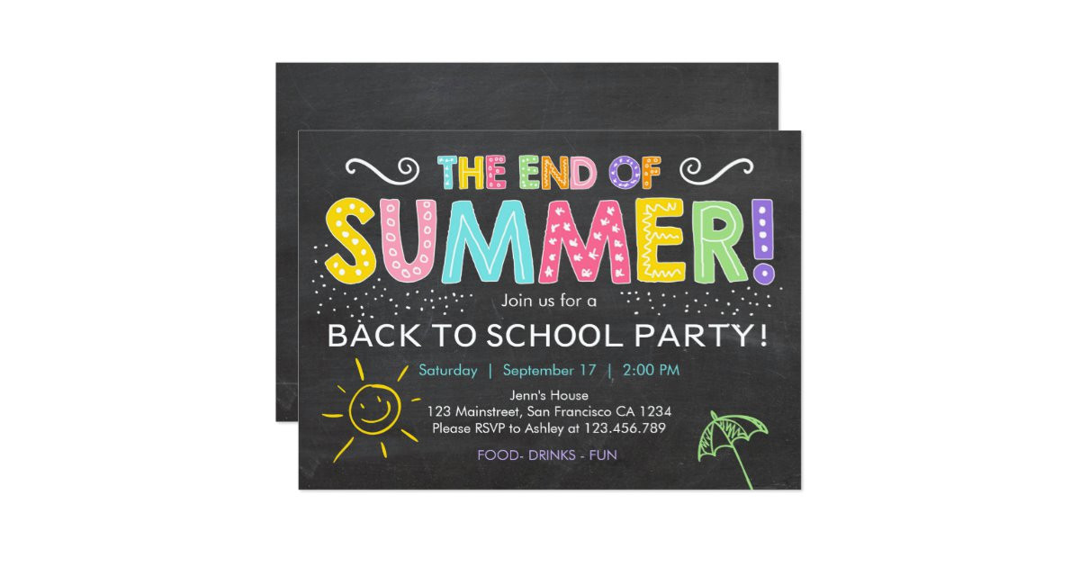 End Of Summer Party Invites
 Back to school end of summer Party Invitation
