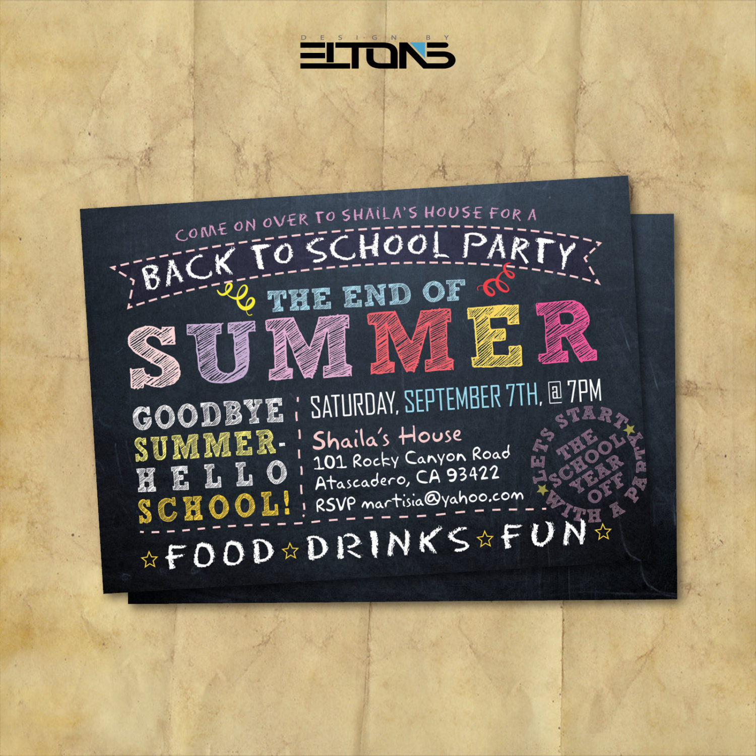 End Of Summer Party Invites
 Back to School Party Doublesided Invitation End of Summer