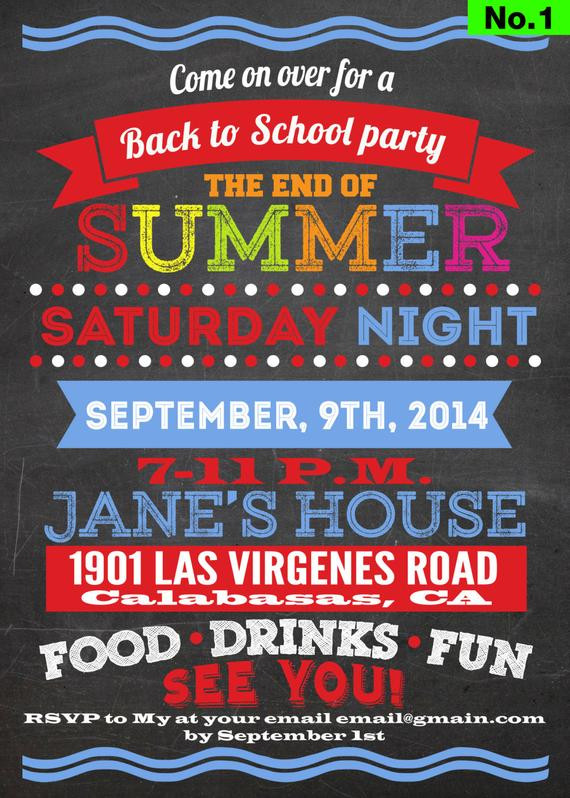End Of Summer Party Invites
 Printable Back to school the end of summer party invitation