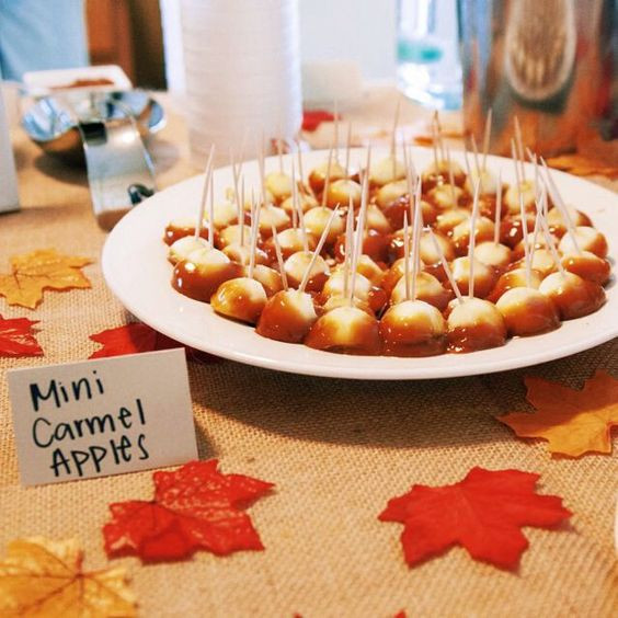 Fall Themed Party Food
 How to make caramel apple bites First Birthday party Fall
