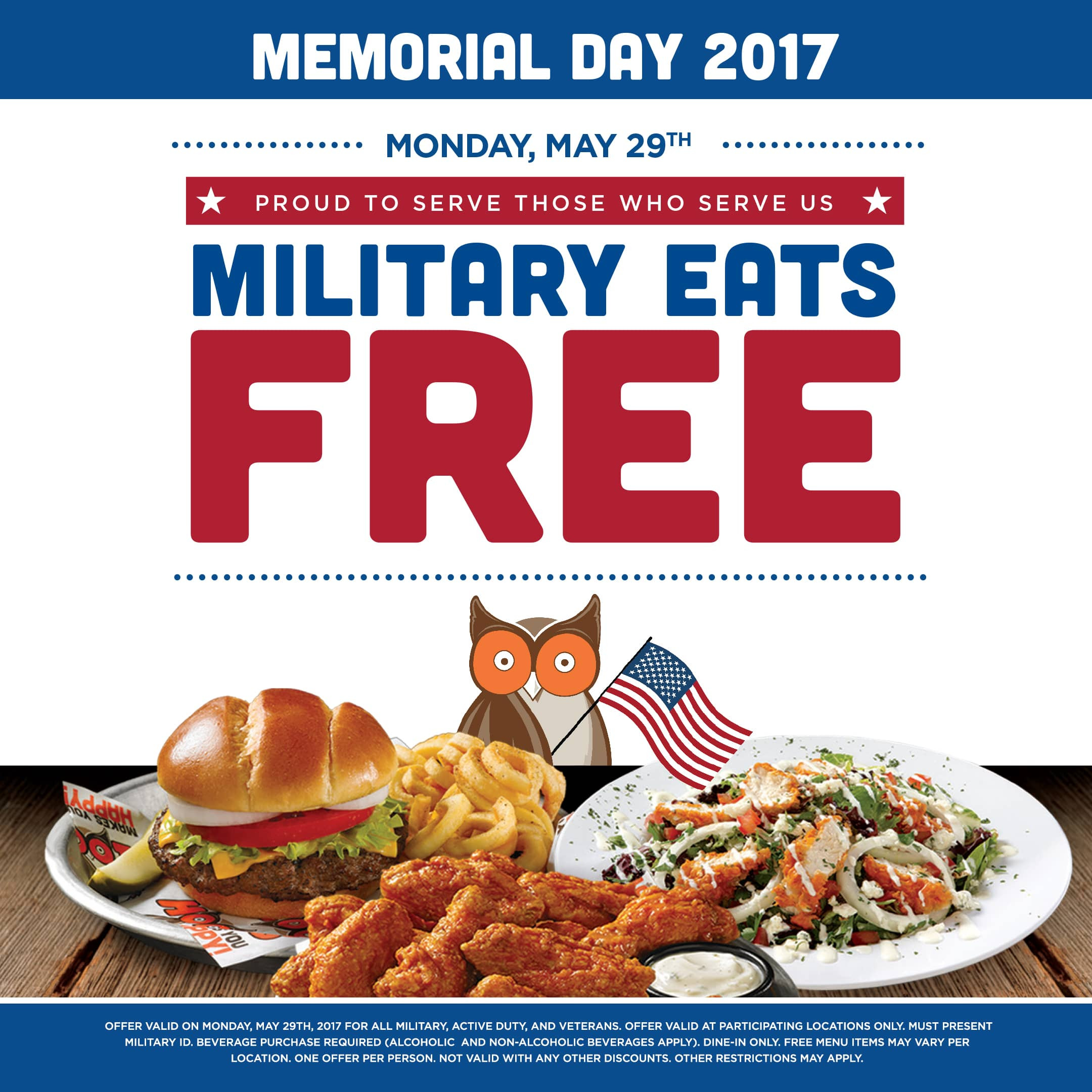 Free Food For Veterans On Memorial Day
 Hooters Serves Free Meals to Military on Memorial Day
