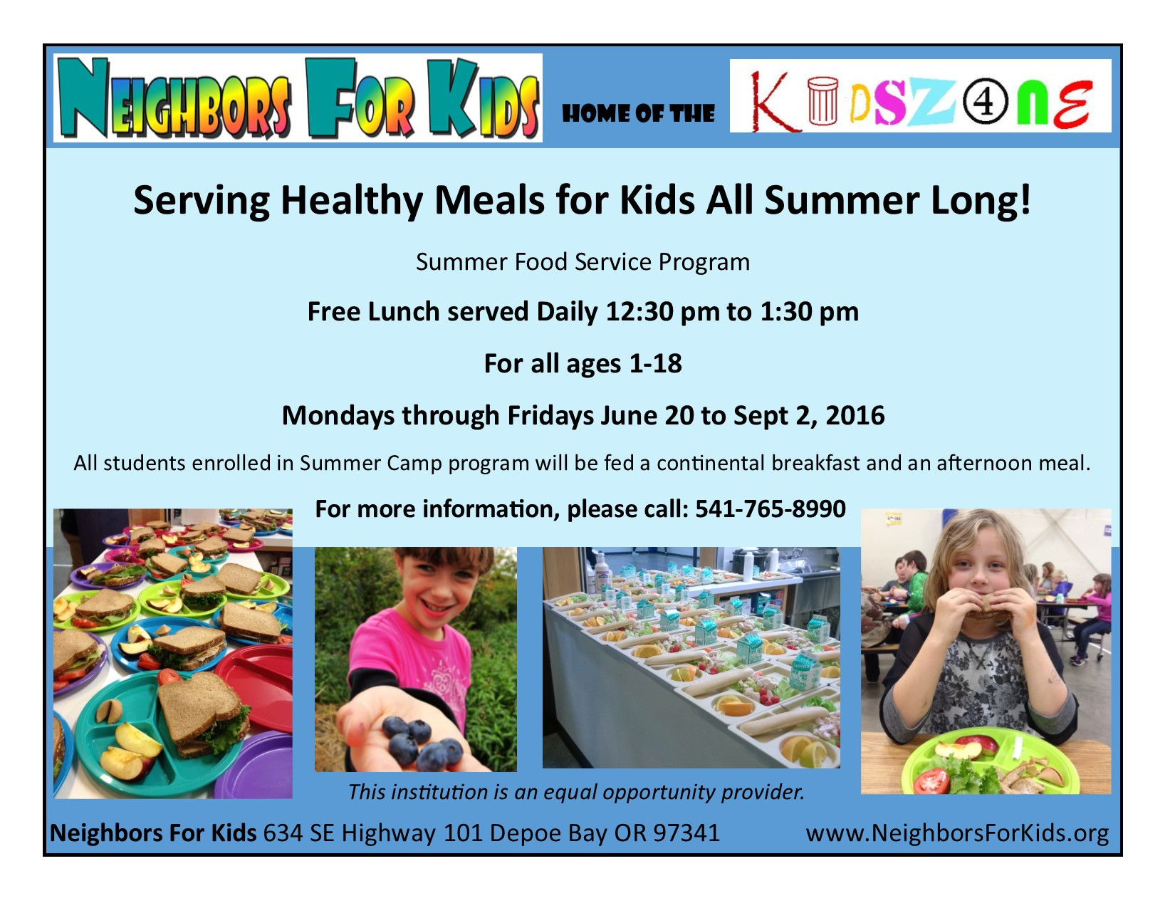 Free Summer Food Program
 Free Summer Lunch for Kids at the Kids Zone