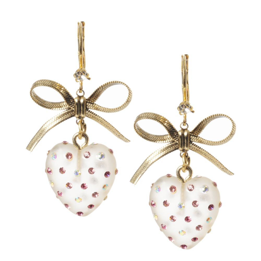 Gold Bow Earrings
 Betsey Johnson Heart and Bow Drop Earrings in Gold