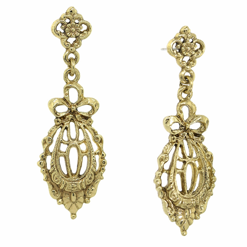 Gold Bow Earrings
 Gold Bow Drop Filigree Earrings Downton Abbey Collection