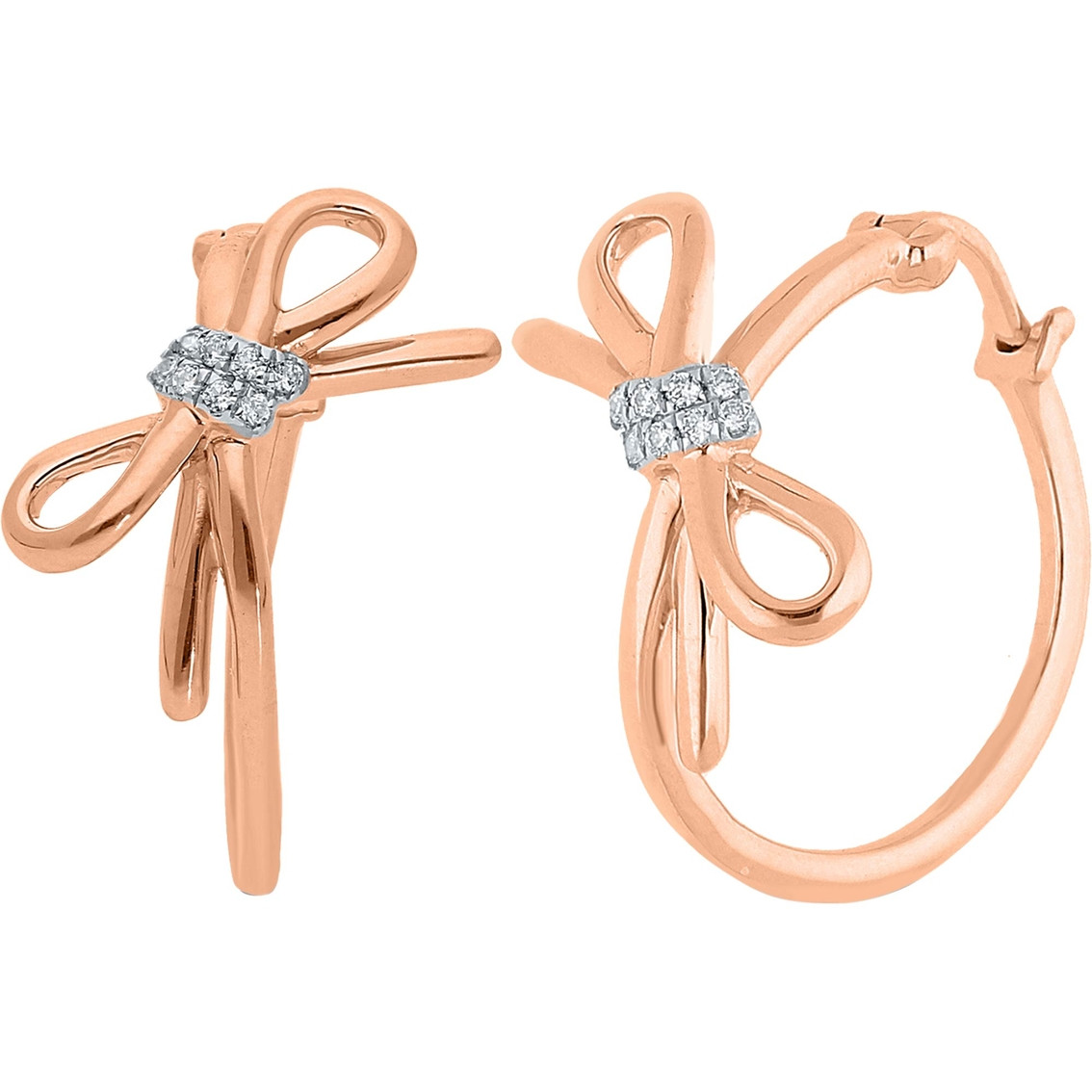 Gold Bow Earrings
 14k Rose Gold Plated Sterling Silver Diamond Accent Bow