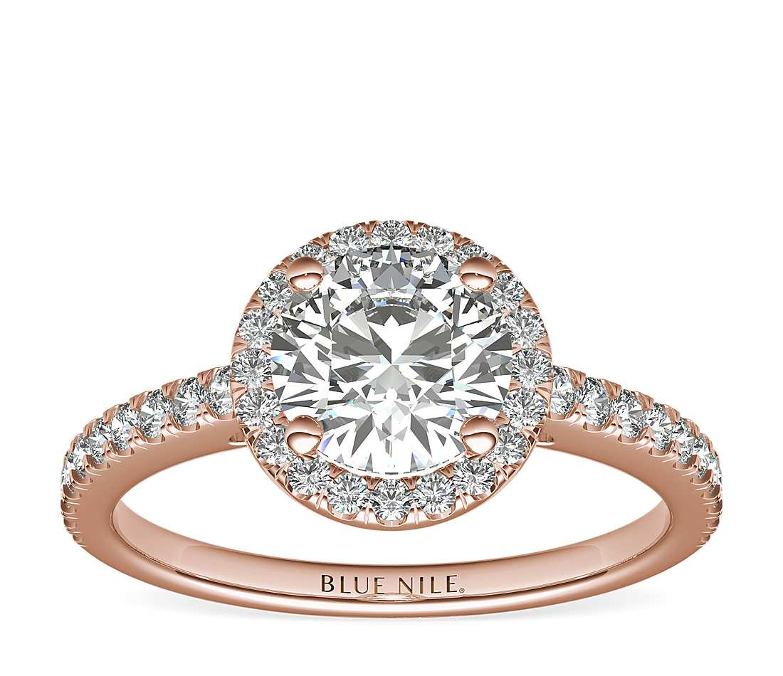 Gold Diamond Engagement Rings
 Classic Halo Diamond Engagement Ring in 14k Rose Gold 1 4