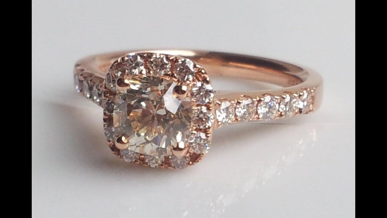 Gold Diamond Engagement Rings
 1 49ct Sustainable Cushion Cut Diamond & Rose Gold Halo