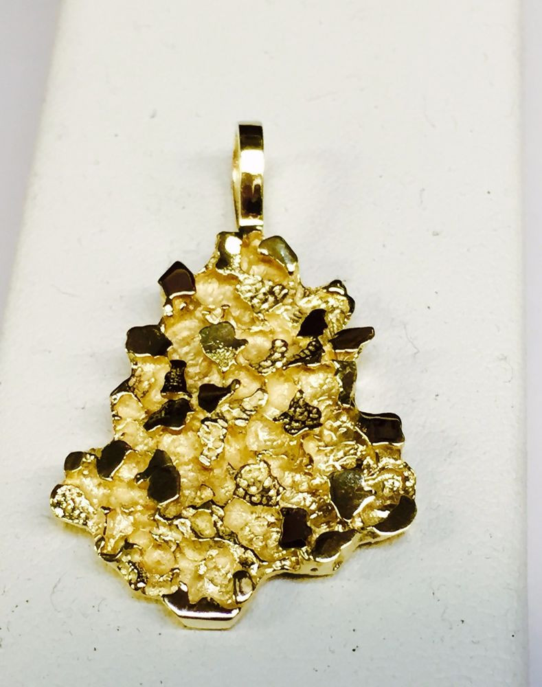 Gold Nugget Necklace
 14k Yellow Gold Nug Design Fashion Charm Pendant 10