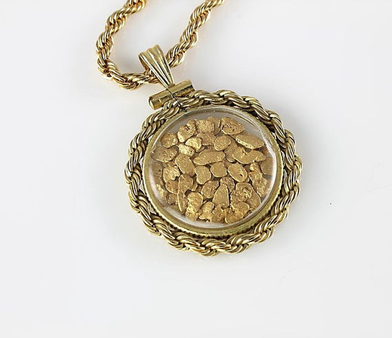 Gold Nugget Necklace
 Vintage Alaska gold nug Holder Pendant necklace