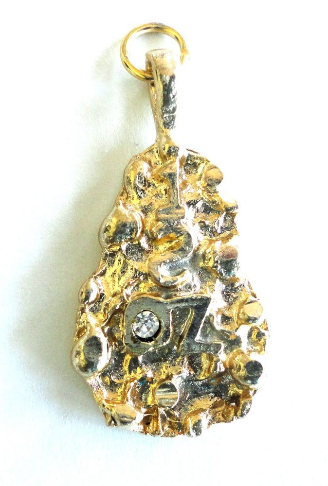Gold Nugget Necklace
 Necklace Pendant Gold Plated Nug Charm Cubic Zirconia 1