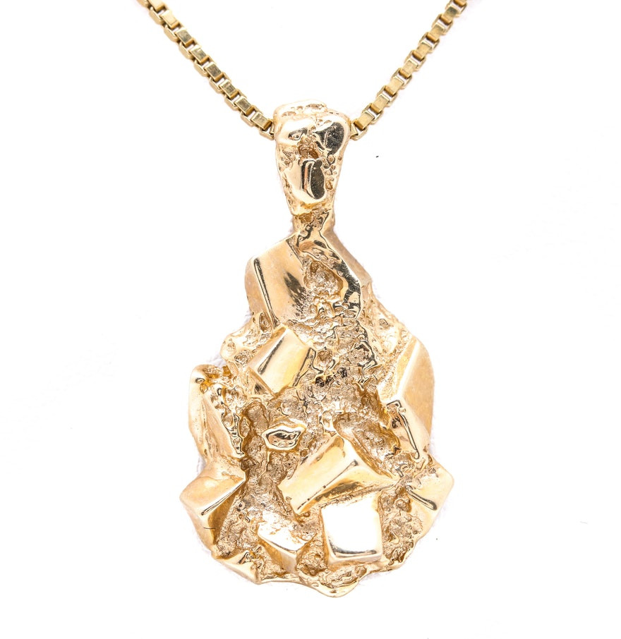 Gold Nugget Necklace
 14K Yellow Gold Nug Necklace EBTH
