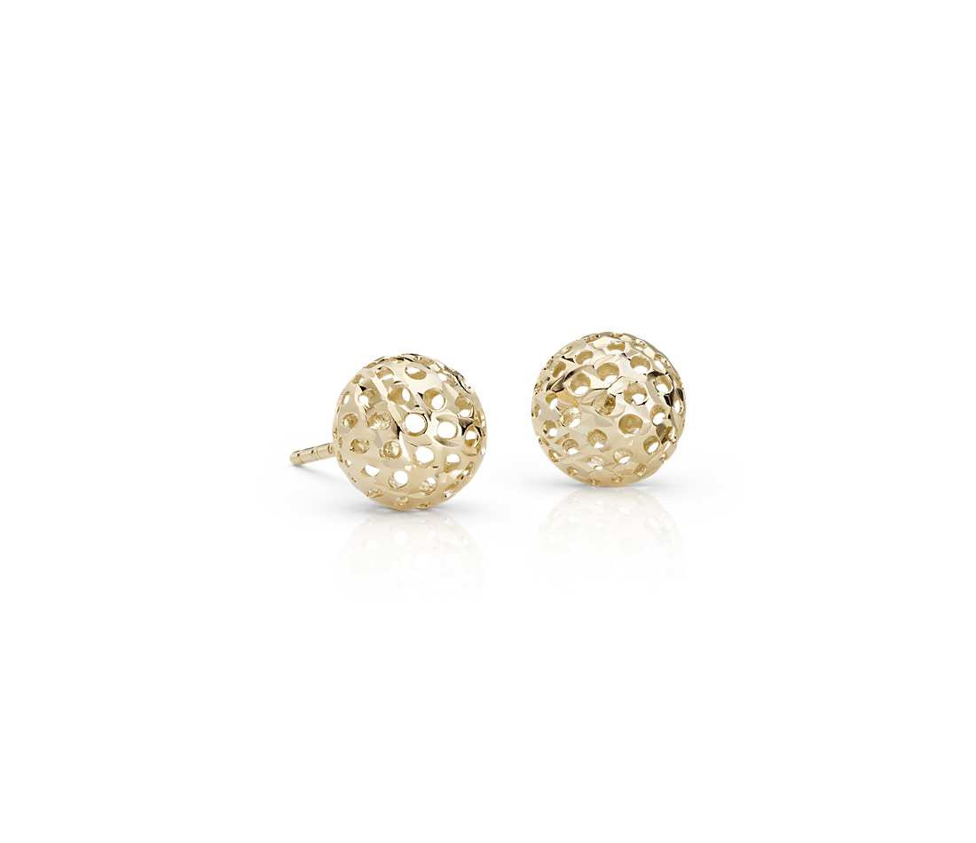 Gold Studs Earrings
 Carved Ball Stud Earrings in 14k Yellow Gold 8mm