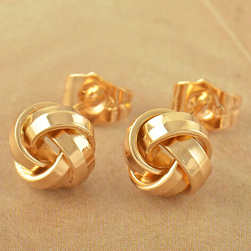 Gold Studs Earrings
 Lovely 9K Solid Gold Filled Womens Love Knot Stud Earrings