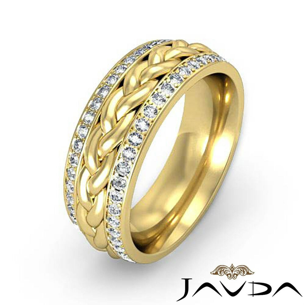 Gold Wedding Rings For Men
 Round Diamond Mens Eternity Wedding Band Braided design