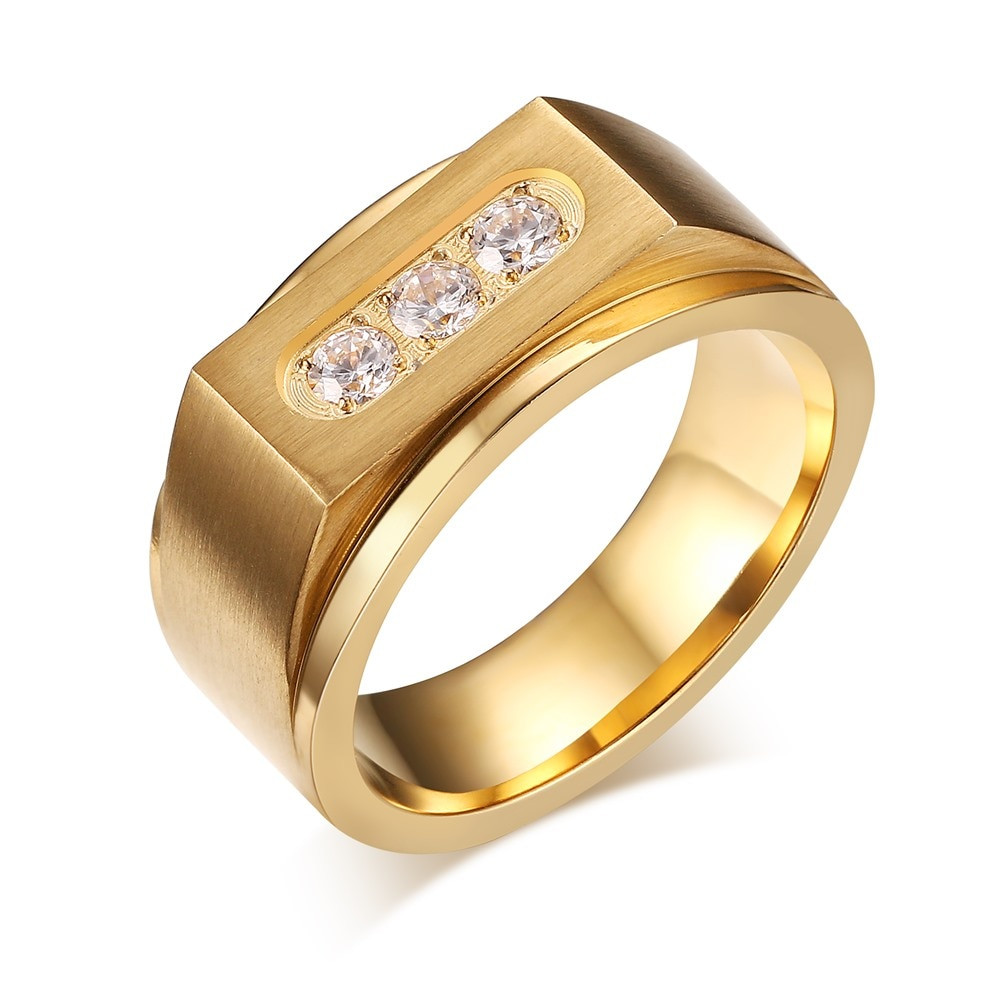 Gold Wedding Rings For Men
 Luxury Three AAA Cubic Zirconia Ring Mens Signet Rings