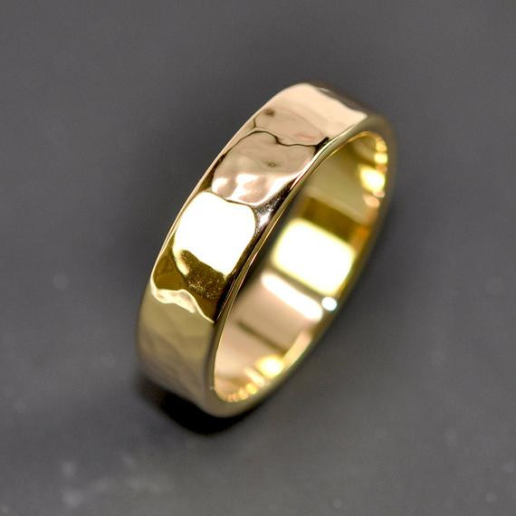 Gold Wedding Rings For Men
 18K Yellow Gold Men s Wedding Band Hammered 5mm Ring Sea