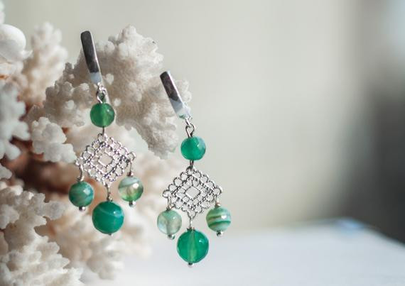 Green Chandelier Earrings
 Green chandelier earrings Green agate earrings Light green