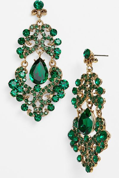 Green Chandelier Earrings
 Tasha Ornate Chandelier Earrings in Green Emerald Multi