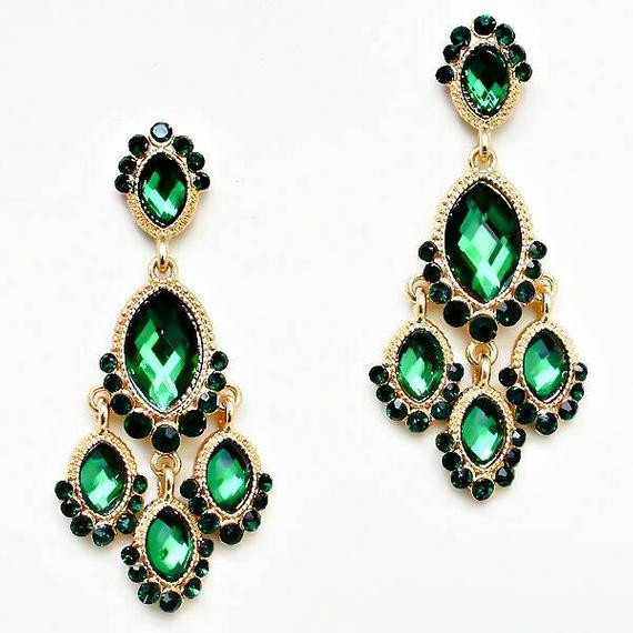 Green Chandelier Earrings
 Green and Gold Vintage Chandelier Earrings Emerald by