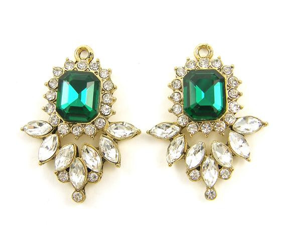 Green Chandelier Earrings
 Emerald Green Rhinestone Chandelier Earring Finding Clear