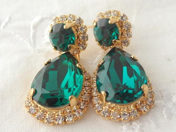 Green Chandelier Earrings
 Items similar to Emerald green Crystal Chandelier earrings