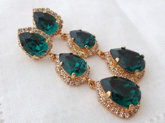 Green Chandelier Earrings
 Emerald green LONG Chandelier earrings Drop by