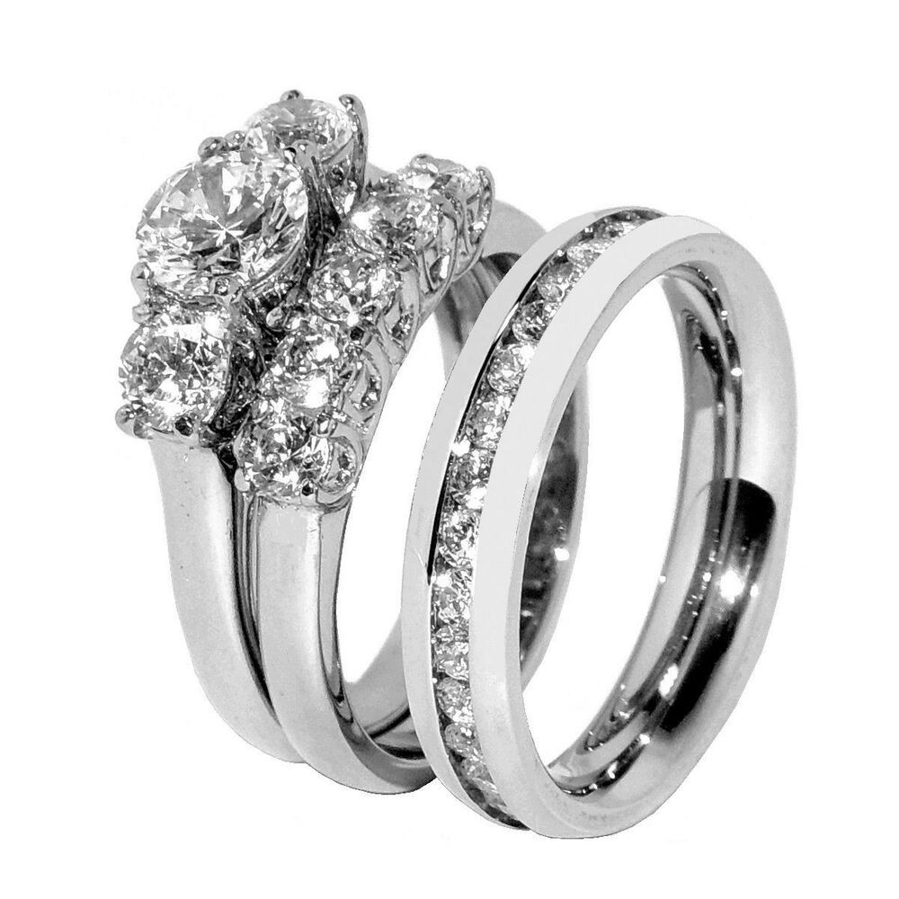 His And Hers Wedding Band Sets
 His Hers 3 PCS Stainless Steel Womens Wedding Ring Set and