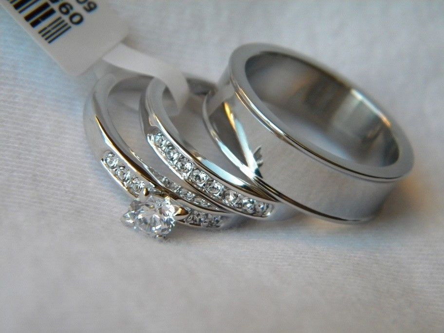 His And Hers Wedding Band Sets
 3 Piece His and Hers Wedding Ring Set Couples Wedding