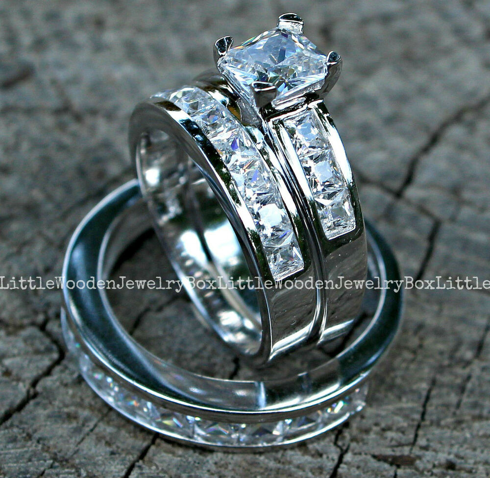 His And Hers Wedding Band Sets
 His and Hers 925 Sterling Silver 14k White Gold Engagement