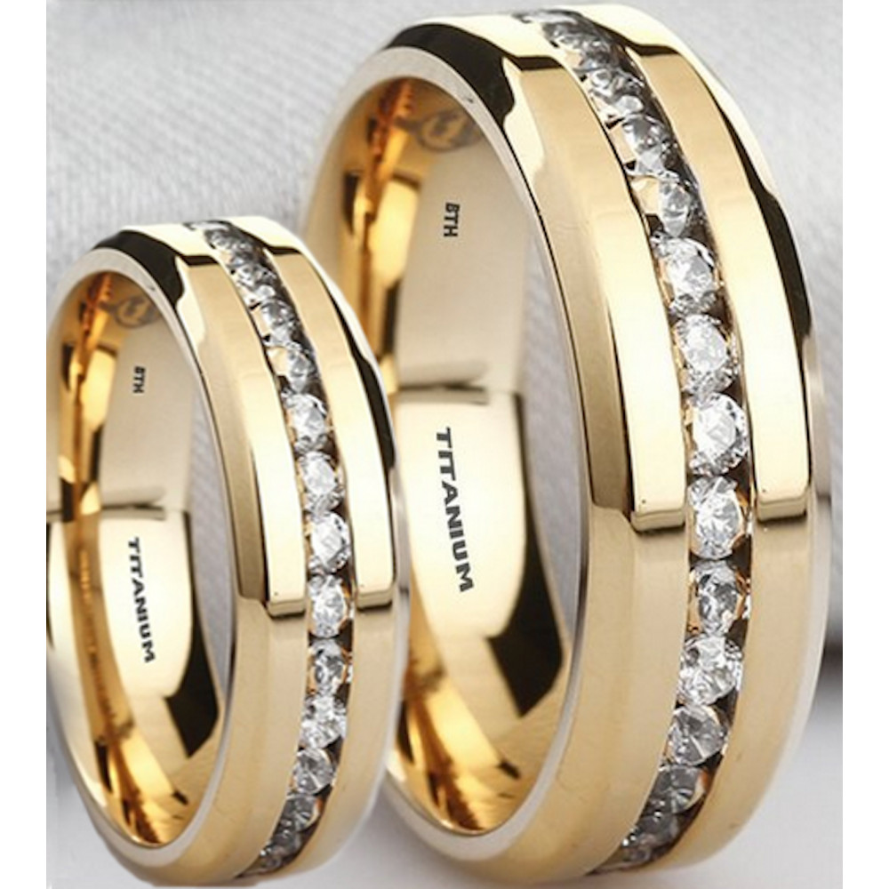 His And Hers Wedding Band Sets
 Matching His & Her’s Titanium Simulated Diamonds Ring Set
