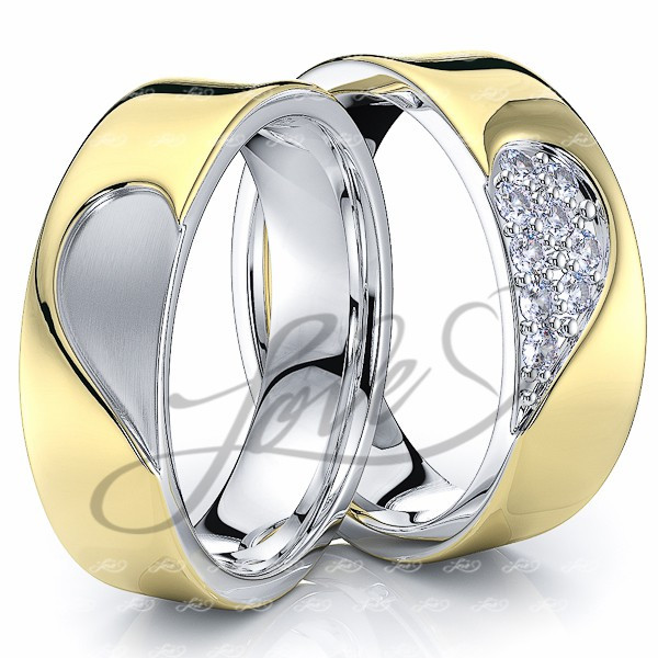 His And Hers Wedding Band Sets
 Solid 014 Carat 6mm Matching Heart Design His and Hers