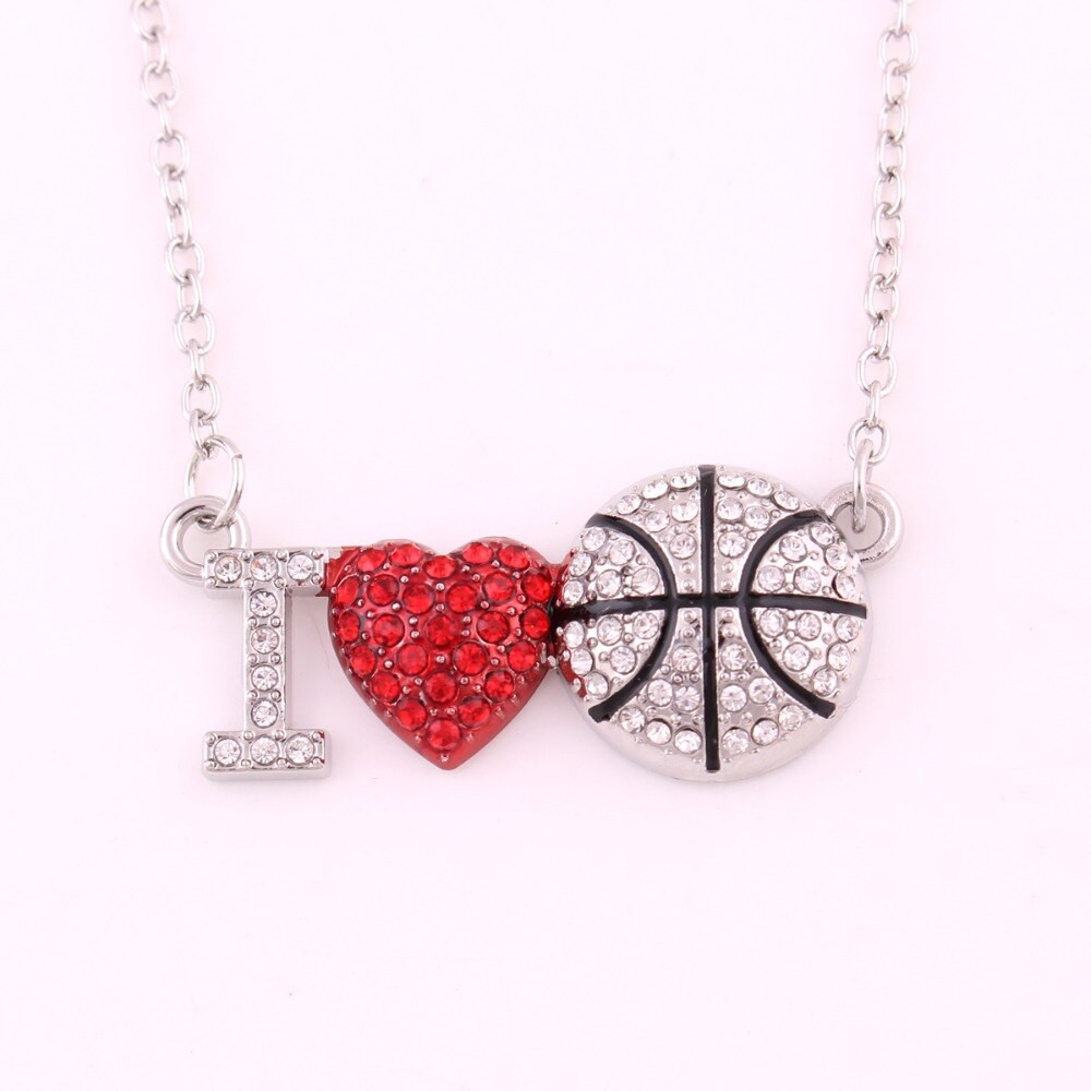 I Love You Necklace For Girlfriend
 I Love You Silver Plated Crystal Red Heart Basketball Ball