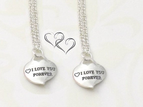 I Love You Necklace For Girlfriend
 2 I Love You Forever Heart Necklaces Couples by koolstuff2