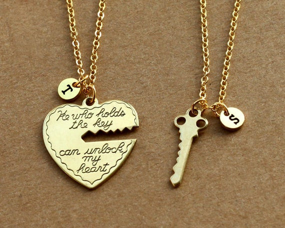 I Love You Necklace For Girlfriend
 He who holds the key gold necklace heart key necklace his