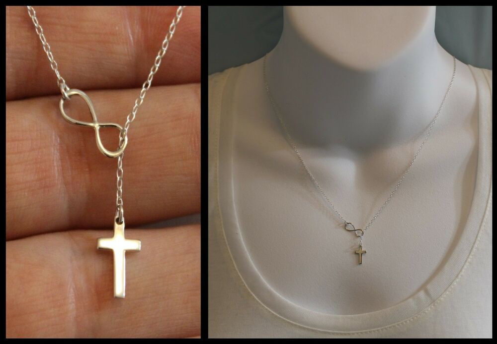 Infinity Lariat Necklace
 New 925 STERLING SILVER Small Infinity Cross Lariat