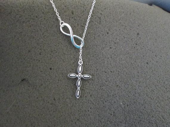 Infinity Lariat Necklace
 Infinity and Cross Lariat Necklace