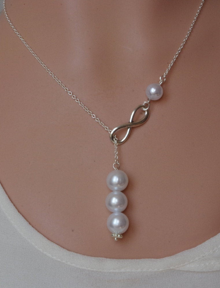Infinity Lariat Necklace
 Silver lariat Infinity Pearl necklace Infinity pearl