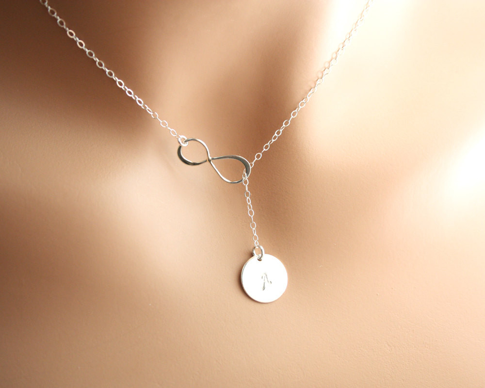 Infinity Lariat Necklace
 Custom Letter Infinity Lariat Y necklace with Initial Disc