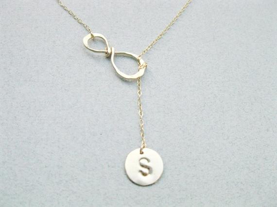 Infinity Lariat Necklace
 Gold Infinity lariat necklace engraved Initial by