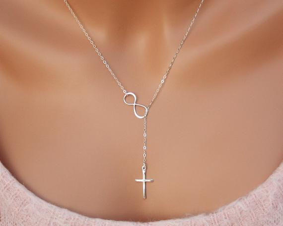 Infinity Lariat Necklace
 Infinity Cross necklace Sterling Silver lariat necklace