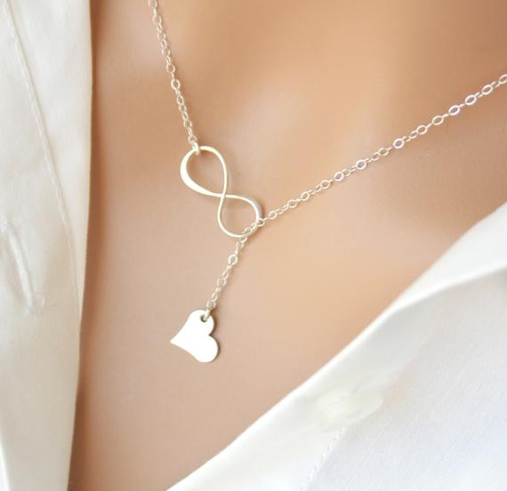 Infinity Lariat Necklace
 Infinity Lariat Y necklace and Heart with customized letter