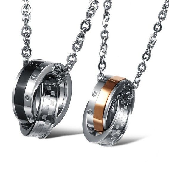 Interlocking Couples Necklaces
 2 piece Necklace for Couples Interlocking Rings