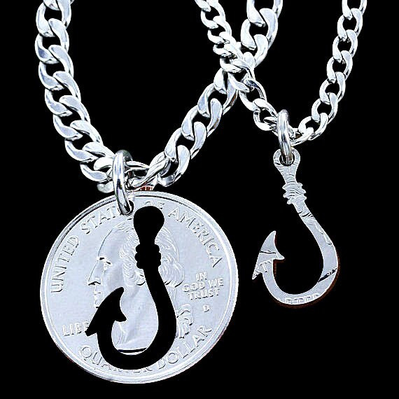 Interlocking Couples Necklaces
 Custom Coin Fish Hook interlocking couples necklaces
