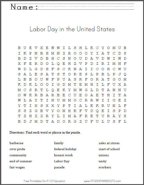 Labor Day Activities For Seniors
 Labor Day Word Search Puzzle Free to print PDF file