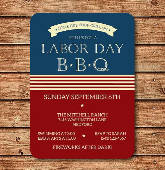 Labor Day Party Invite
 Labor Day BBQ Invitation 4th of July Invitation Memorial