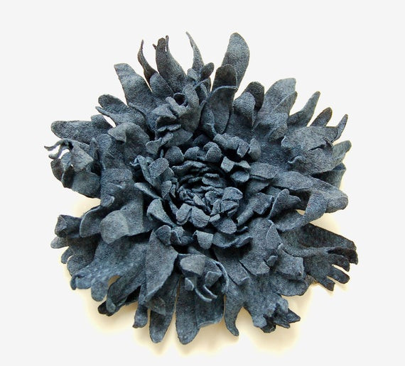 Leather Brooches
 Navy blue leather flower pin brooch