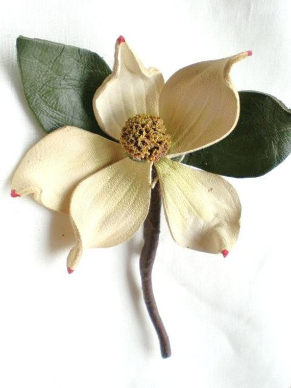 Leather Brooches
 VINTAGE Dogwood leather brooch pin handmade by 2shoppingdiva